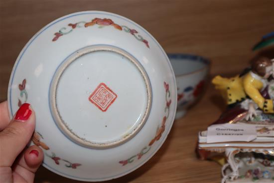 Two Chinese porcelain bowls and saucer and a Japanese dish